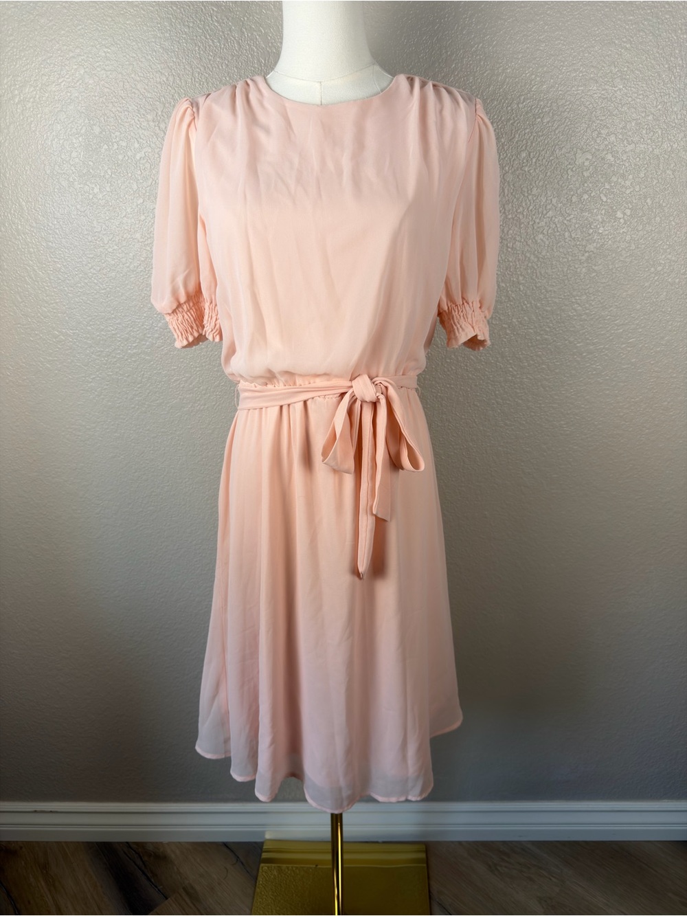 NY Collection Peach Tie-Waist Mini Dress